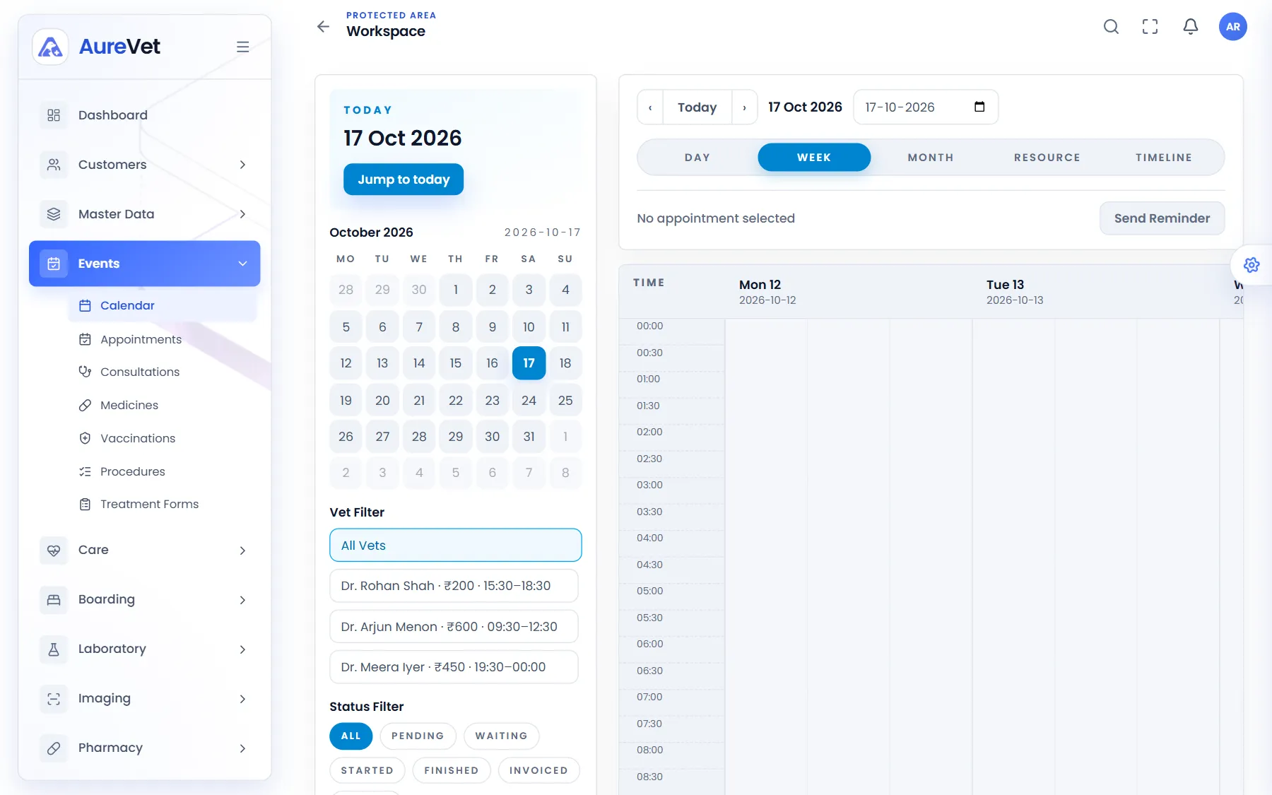Aurevet appointment calendar